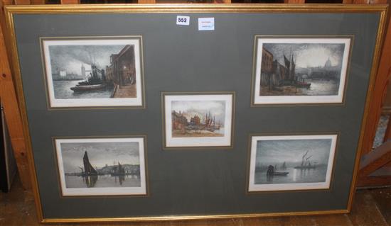 Five coloured engravings, framed as one, by Claude Rowbotham